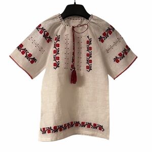 Girls Embroidered Linen Folk Blouse Floral Vyshyvanka Style Size 6–8